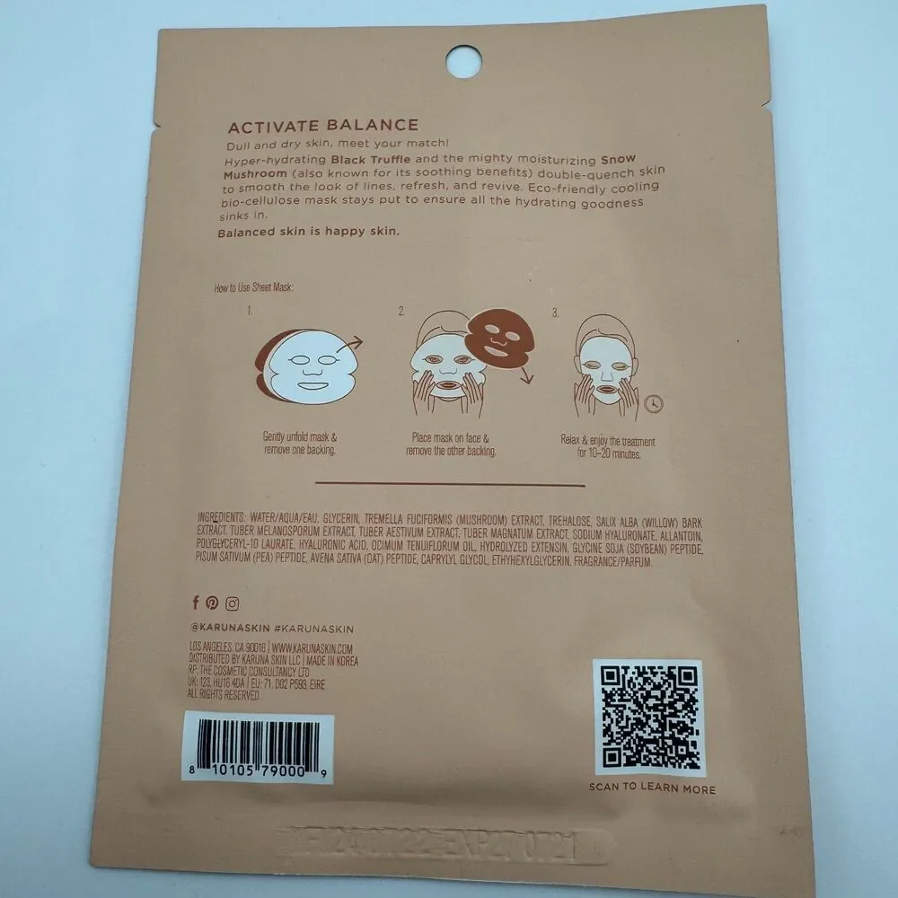2 x Karuna Skin Quench Bio-Cellulose Mask Hyaluronic Acid Blend Expires 7/27